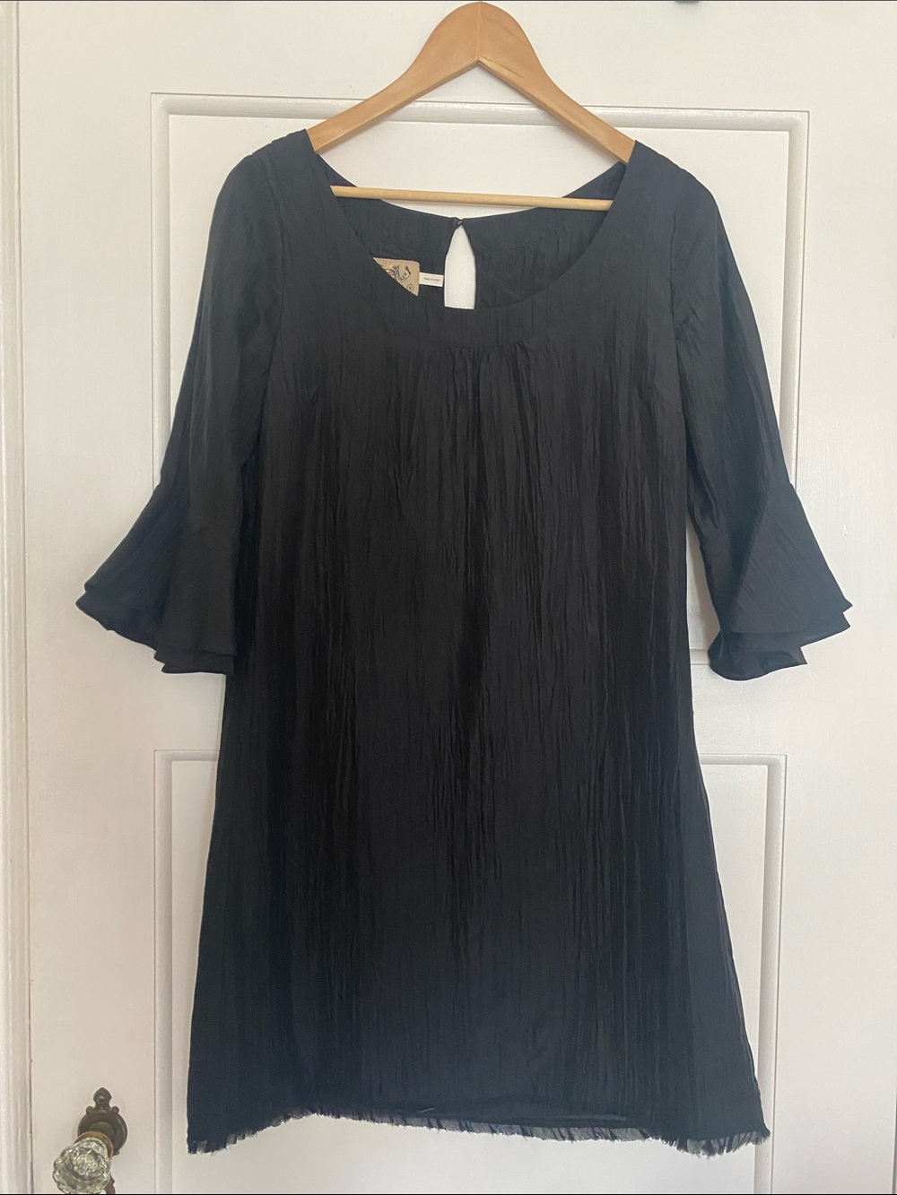 Juicy Couture Black Crinkle Ruffle-Sleeve Mini Dress
